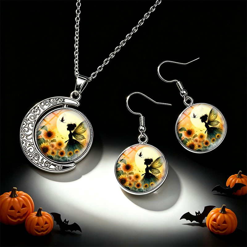3pc Magical Sunset Fairy Sunflowers Necklace & Earrings Set
